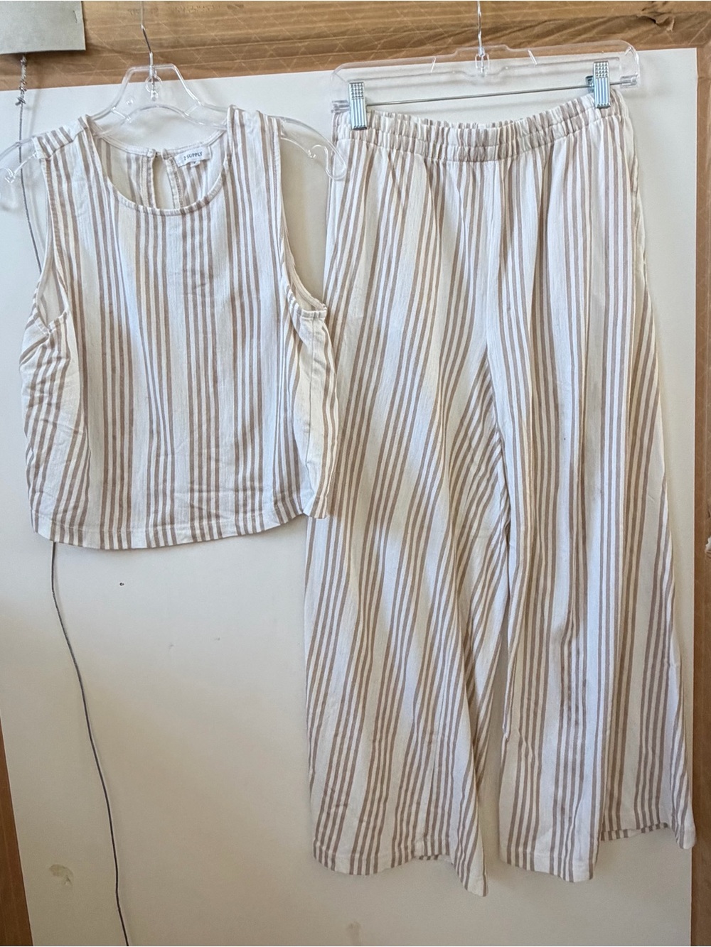 Z Supply Cream & Tan Striped Tank + Wide-Leg Set